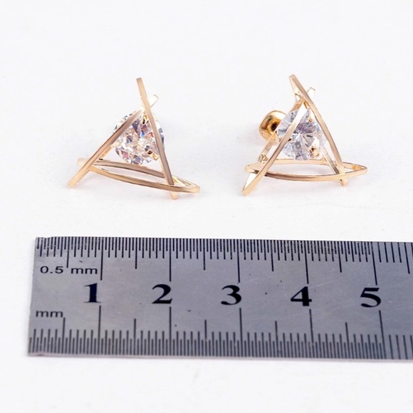3D Gold Caged Diamond Stud Earrings - Picture 3 of 4